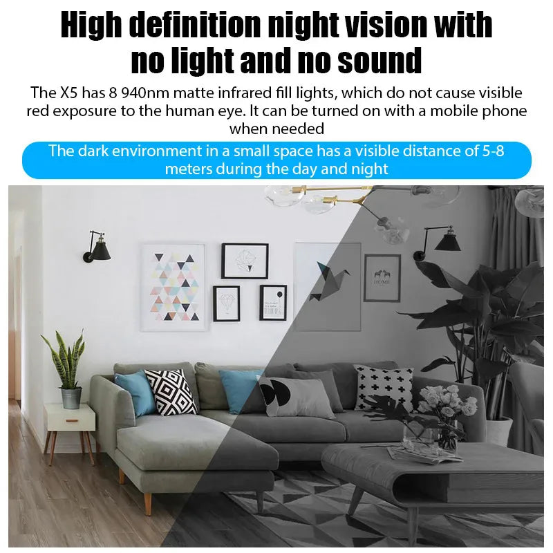 Minicámara inalámbrica X5 de 1080P para vigilancia, videocámara de seguridad con visión nocturna y detección de movimiento, monitor para casa inteligente.