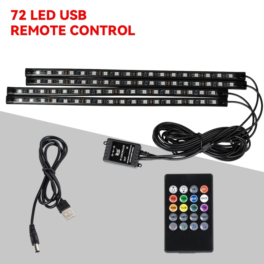 Neon 36 48 72 LED Car Interior Ambient Foot Light with USB Wireless Remote Music APP Control Auto RGB Atmosphere Decorative Lamp