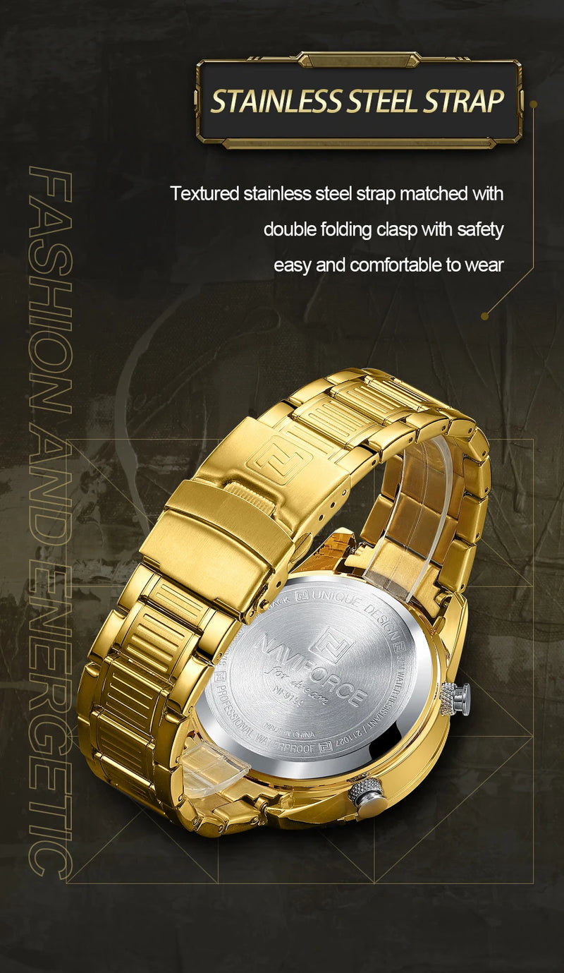 NAVIFORCE Luxury Quartz Watch for Men Honeycomb Dial Design Stainless Steel Wristwatch Dual Display Digital Watches Male Clock