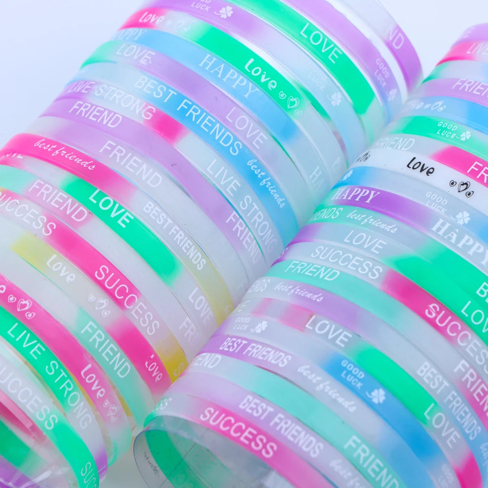 Lote de 20/30/50/100 pulseras de silicona luminosas multicolores para hombre y mujer, estilo mixto, regalo de joyería