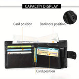 Men's Genuine Leather Wallet, Anti-Theft RFID Brush, Anti-Magnetic, Short Coin Purse, Large Capacity, Multi-Slot Buckle Wallet