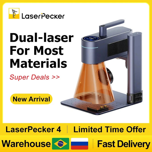 Máquina de grabado láser LASERPECKER 4 LP4 para todo tipo de materiales. Grabador láser portátil de doble luz para tallado de metal, madera y plástico.