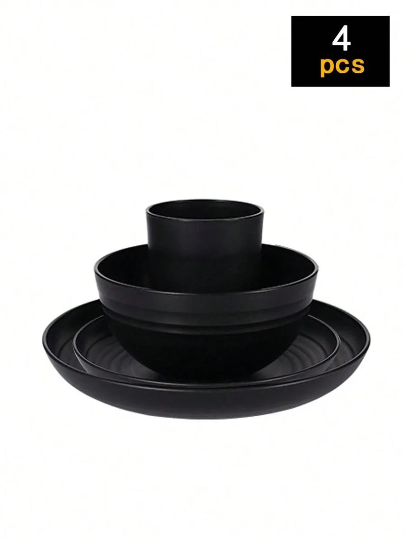 4/16/24pcs Reusable plastic tableware set, including plates, bowls and cups. Suitable for family picnics and school supplies