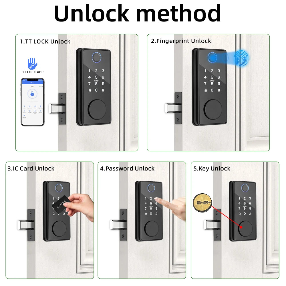 RAYKUBE DS01 BLE TT Lock Smart Fingerprint Deadbolt Lock with Latch/Door Sensor Auto Lock Key/Password/Card/ TT Lock APP Unlock