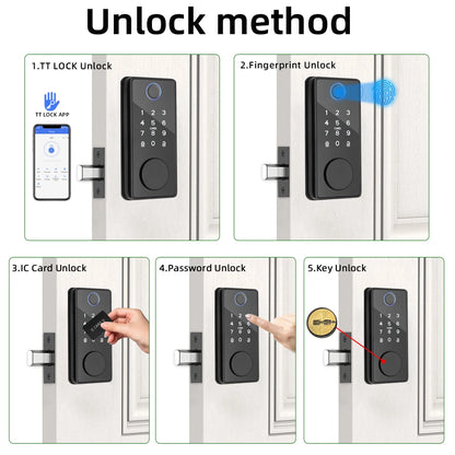 RAYKUBE DS01 BLE TT Lock Smart Fingerprint Deadbolt Lock with Latch/Door Sensor Auto Lock Key/Password/Card/ TT Lock APP Unlock
