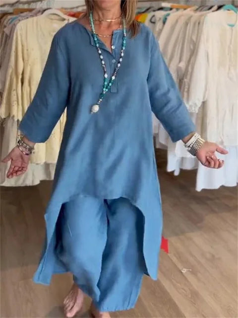 Women's Long-sleeved Cotton and Linen Suit, Pure Color, Casual, Europe and the United States, Beyond Borders, New, Summer, 2024 
