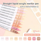 9pcs/Box MIX Color Acrylic Markers Set Kids Gift Art Rock Painting Pens Graffiti For Stone Glass Book Shoes DIY Craft Supplies