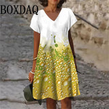2025 Summer 3D Print Dress New Women V-Neck Short Sleeve Loose Dress Streetwear Casual Oversized Dress Woman Clothing Plus Size
