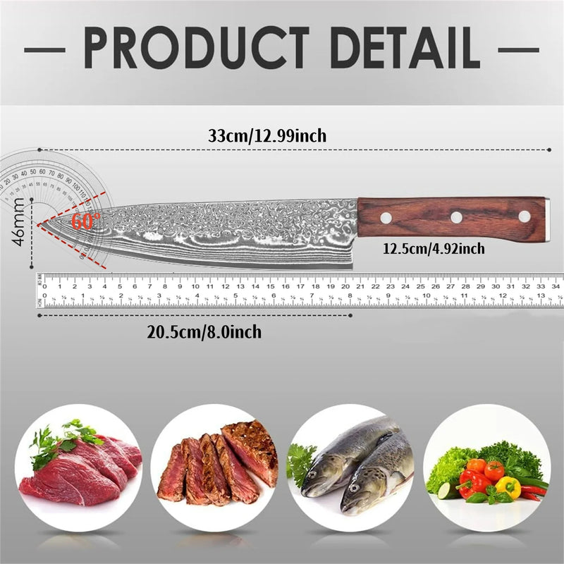 Damascus Chef's Knife Professional 67 Floors Vg-10 Japanese Kitchen Knife Chef's Meat Cleaver Knives For Kitchen  Wooden Handle