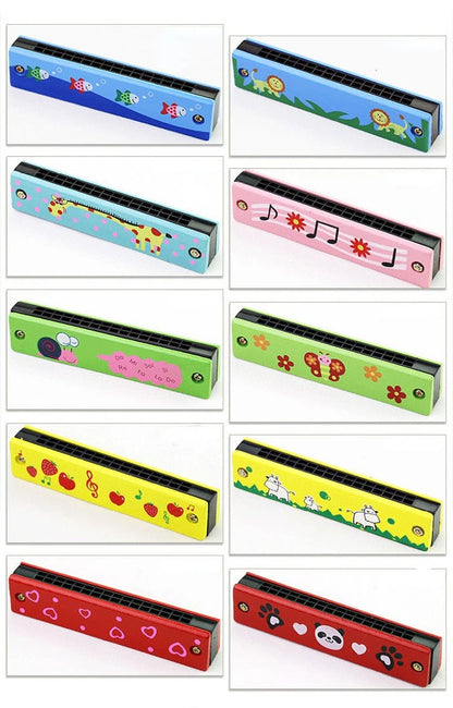 16-Hole Wooden Harmonica Cartoon Animals Painted Toy Musical Instrument Play Kids Early Educational Toys for Children Gifts