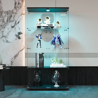 Anajqaqia Glass Display Cabinet with LED Light, with 4 Shelves 2 Doors, 80.49x36.49x163.9cm, Black