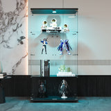 Anajqaqia Glass Display Cabinet with LED Light, with 4 Shelves 2 Doors, 80.49x36.49x163.9cm, Black