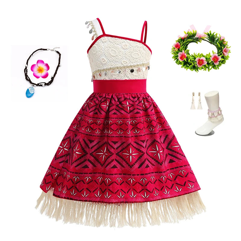 Disney Moana 2 Vaiana Costume Girls Princess Dress Children Purim Lace Clothes Kids Cartoon Cosplay Outfits Birthday Party Frock
