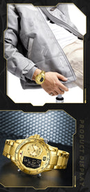 NAVIFORCE Luxury Quartz Watch for Men Honeycomb Dial Design Stainless Steel Wristwatch Dual Display Digital Watches Male Clock