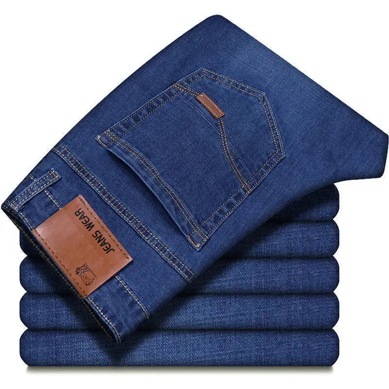 2025 men's fashion business jeans classic style casual elastic slim fit jeans men's denim pants black blue