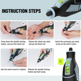 Herramienta rotativa inalámbrica WORKPRO de 12 V con cargador, mini amoladora eléctrica de 5 velocidades y 2,0 Ah, herramientas de pulido y 114 accesorios