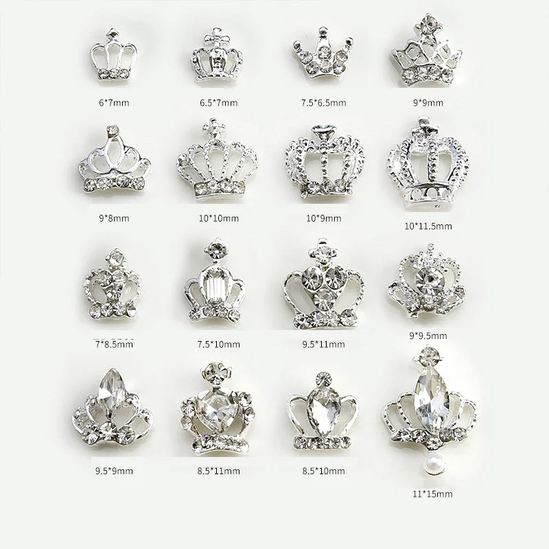 10pcs New Crown Alloy Zircon Nail Art Charms Silver Shiny Crystals Jewelry Hot Sale Nails Decoration 3D Manicure Accessories %2