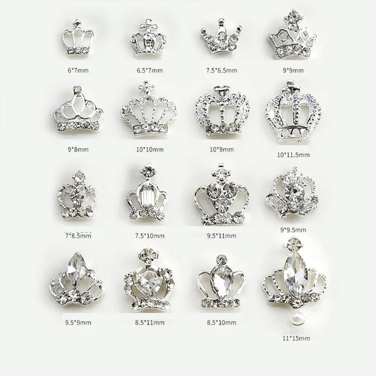 10pcs New Crown Alloy Zircon Nail Art Charms Silver Shinny Crystals Jewelry Hot Sale Nails Decoration 3D Manicure Accessories %2