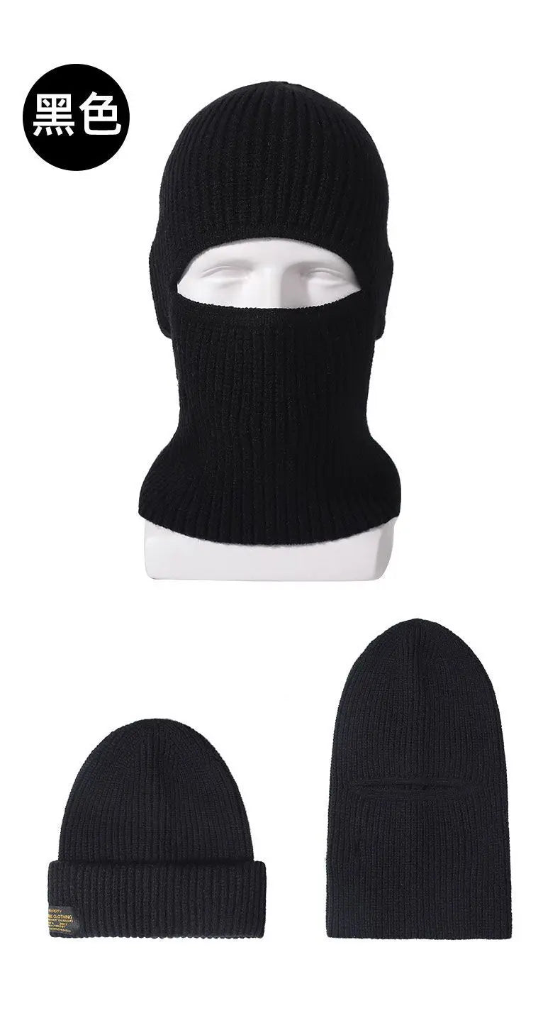 Winter 2 in1 Mask Beanies Hats Warm Knitted Balaclava Hats Windproof Solid Full Face Ski Bonnet Tactical Cycling Earmuffs Cap