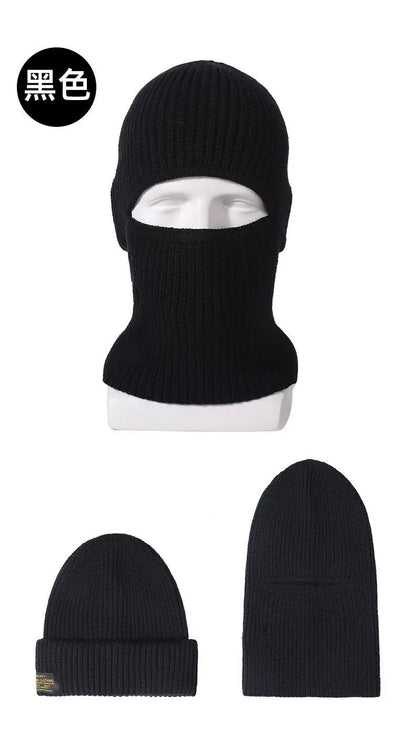 Winter 2 in1 Mask Beanies Hats Warm Knitted Balaclava Hats Windproof Solid Full Face Ski Bonnet Tactical Cycling Earmuffs Cap