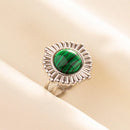 1pc Green Turquoise Ring Hippie Stainless Steel Silver Color Charm Opening Adjustable Ring Women Chunky Bohemian Party Jewelry
