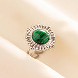 1pc Green Turquoise Ring Hippie Stainless Steel Silver Color Charm Opening Adjustable Ring Women Chunky Bohemian Party Jewelry