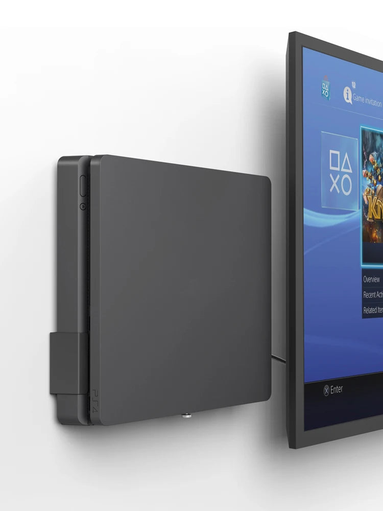 Monzlteck Wall Mount For PS4 Slim, All Metal Vertical Hanging on Wall Space Saver Easy to Install