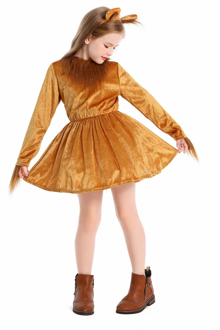 2025 New Arrival Animal King Halloween Cosplay Toddler Lion Dress Up With Headband Lion Dress Girls Lioness Costume