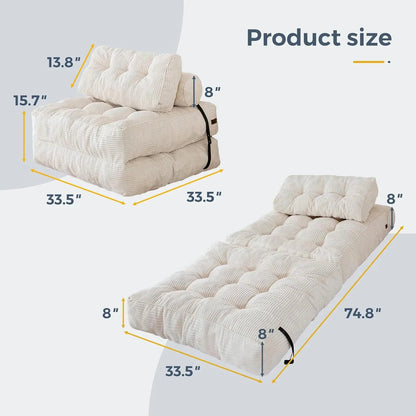 Folding Sofa Bed, Convertible Sleeper Chair with Pillow Foldable Matress, Portable Fold Out Chair Bed Comfy Floor Sofa Lounge