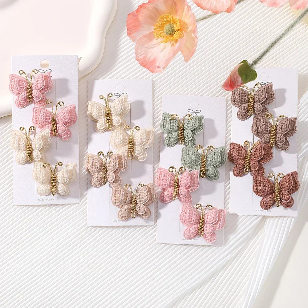 4Pcs/set Cute Baby Girls Knitting Headwear Handmade Crochet Butterfly Alloy Hairs Clips Kids Hairpins Fashion Desgin Headwear