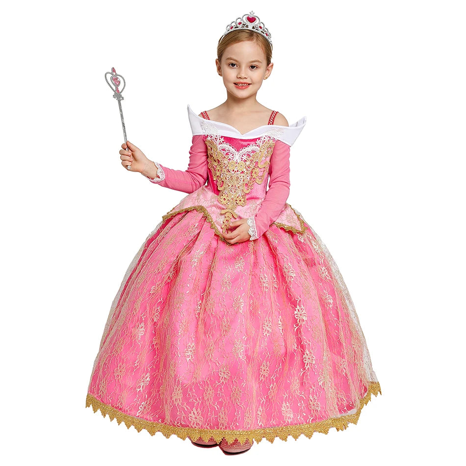 Girls Sleeping Beauty Aurora Cosplay Princess Dress Kids Rapunzel Frozen Elsa Cinderella Costume Party Clothing 2-10 Years