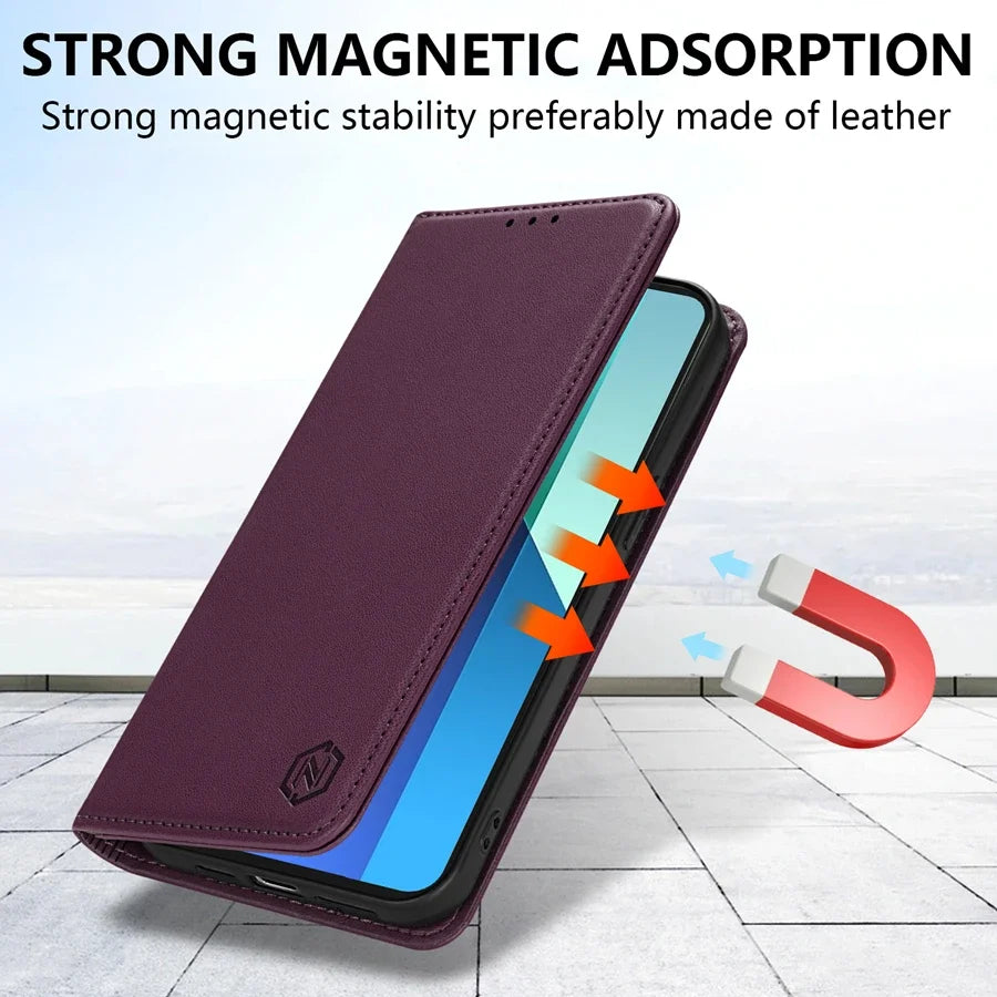 Wallet Skin friendly Magnetic Card Slot Flip Leather Case For Xiaomi 14T 13T 11T Poco X6 C65 C75 Redmi 14C 13C 13 12C 10C 9A 9C