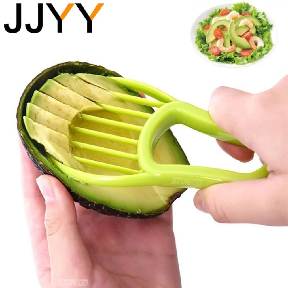 JJYY 3 en 1 Cortador de aguacate, descorazonador de manteca de karité, pelador de frutas, separador de pulpa, cuchillo de plástico, utensilios de cocina para verduras