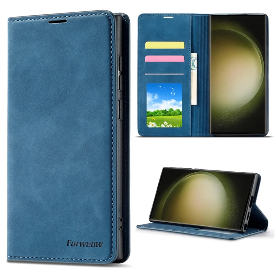 Wallet Magnetic Flip Card Slot Leather Case For Samsung Galaxy S24 Ultra S23 Plus S22 S21 S20FE A05s A14 A15 A34 A35 A53 A54 A55