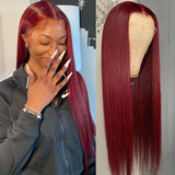 13x6 HD Lace Front Wig Human Hair Wigs 99J Red Burgundy Colored HD Transparent Pre Plucked Lace Frontal Human Hair Wigs Straight