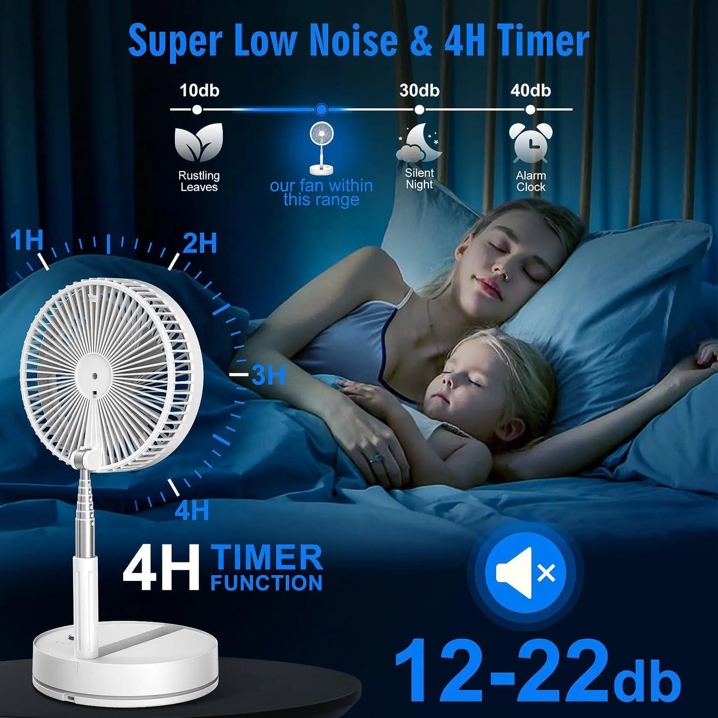Wireless Folding Desk Fan Telescopic Outdoor Travel Camping Floor Low Noise Fan With 7200 mAh USB Rechargeable Fan  Standing Fan