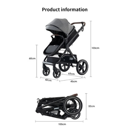Poussette luxueuse 3 en 1 pour nouveau-né, modèle de voyage et pliable, Cadre Aluminium, Landau, Capote Rabattable