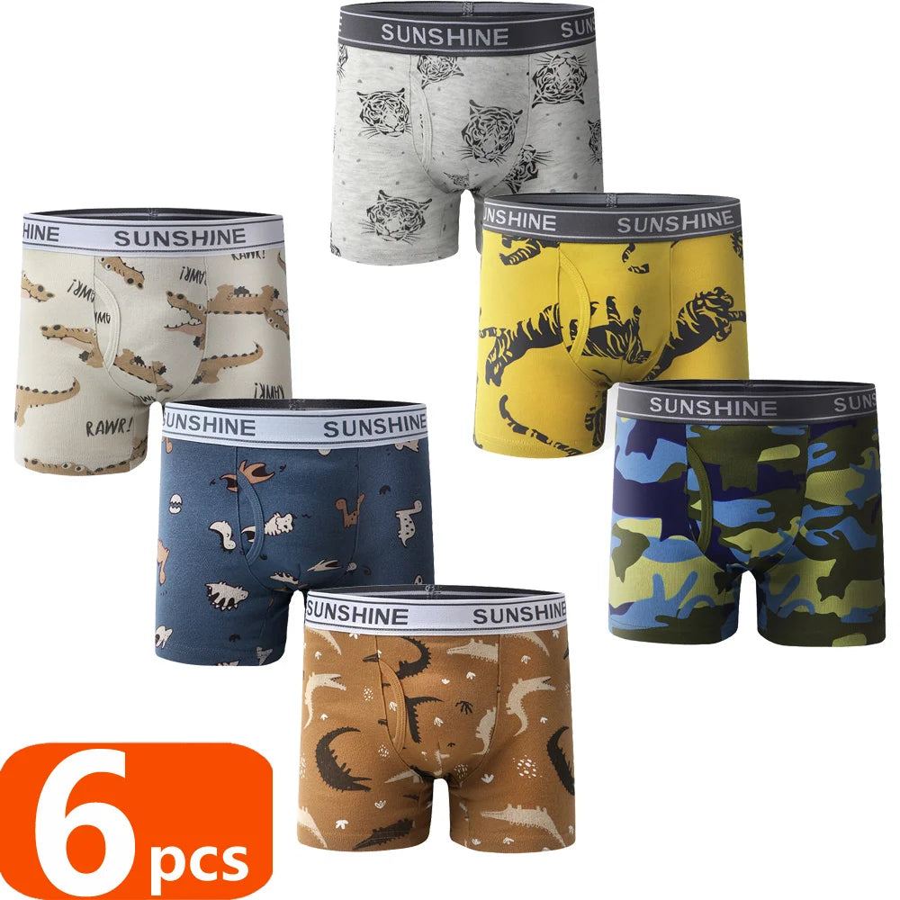 1/3/6 Pcs Boys Boxer Briefs Sets 2025 New Kids Cotton Underwear Boy Underpants Teenager Dinosaur Print Soft Children Panties