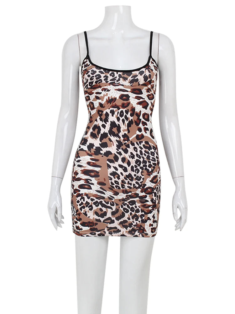Fashion Sexy Summer Leopard Printed Women's Backless Streetwear Regular Casual Camisole Strapless Skinny Vestidos Robes