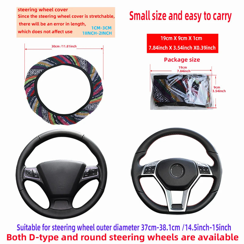 1 linen breathable fabric Bohemian style automotive supplies without inner ring steering wheel cover fits 14.5-15 inches