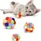 1/3PCS Cat Toys, Cat Plush Ball Toy, Pet Elastic Bell Ball, Self-Play Colorful Woolen Ball for Cats