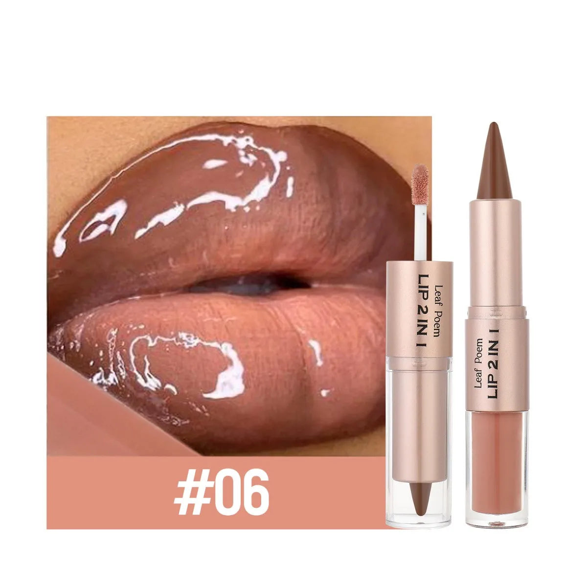 2IN1 Tapered Gradient Lipliner Pen Nude Brown Mirror Glass Lip Gloss Matte Lip Liner Waterproof Lip Contour Non Stick Makeup