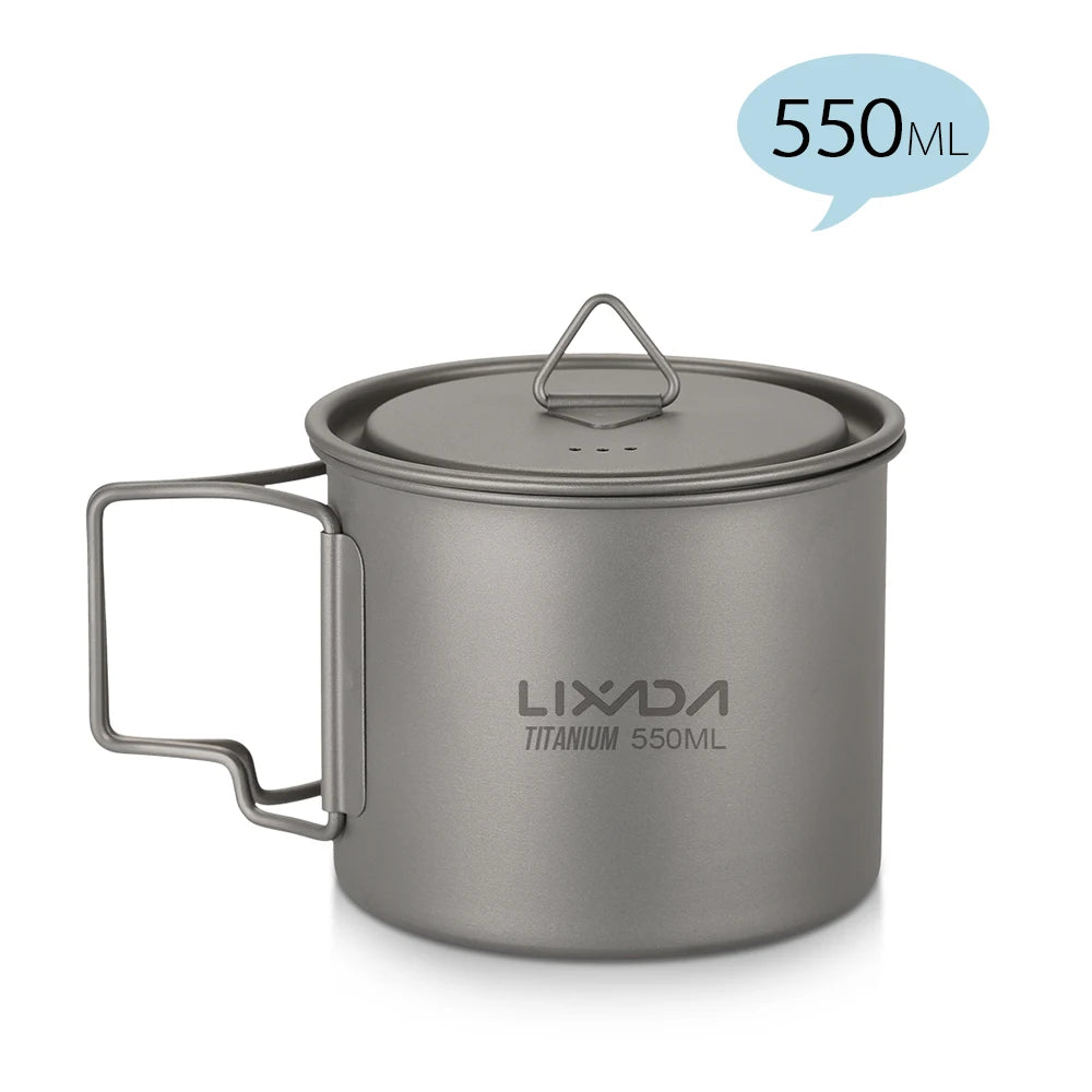 Taza de agua ultraligera de titanio Lixada con asa plegable, portátil para exteriores, camping, picnic, 300 ml/350 ml/550 ml/650 ml