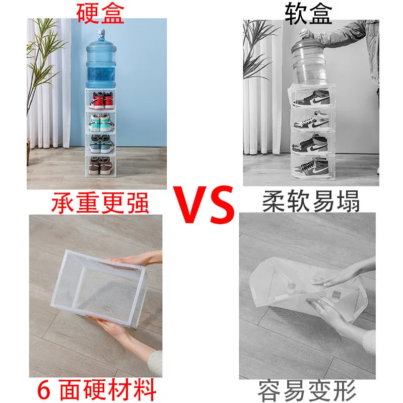 Caja de zapatos de acrílico transparente, tamaño 48, grande, gruesa, antioxidante, apertura frontal, apertura lateral, caja de zapatos AJ con succión magnética