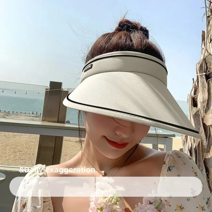 New Sun Hat Women's UV Protection Sun Hat Summer Empty Top Cap Large Brim Outdoor Cycling Face Shade Hat Woman