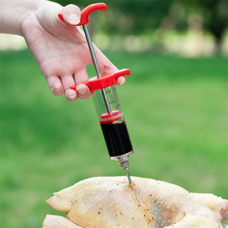 Jeringa inyectora de carne con 3 agujas para adobo, kit inyector de pavo para parrilla de barbacoa, inyector de sabor a adobo