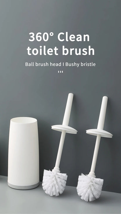 WORTHBUY Cepillo de inodoro de plástico con base de pie, mango largo, cepillo de limpieza para inodoro, accesorios de baño, herramientas de limpieza