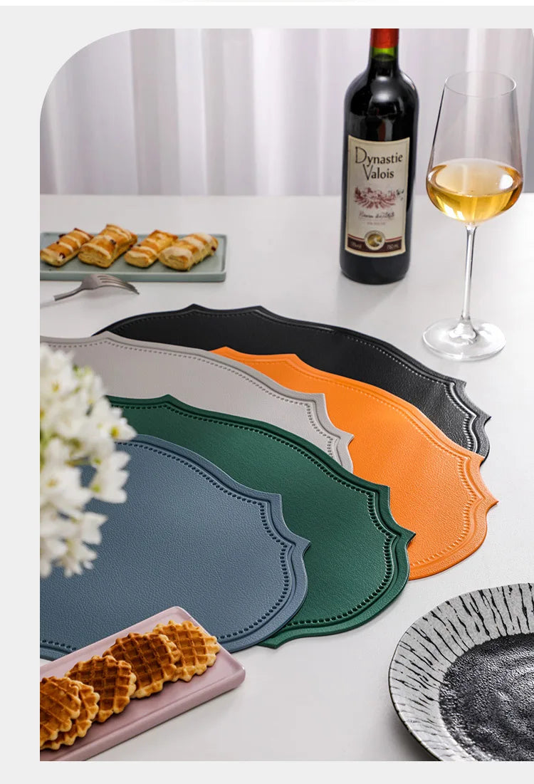 1/4/6PCS Shaped PU Placemat Set Faux Leather Kitchen Dining Table Pad Luxury Black Pink Green Place Mat Tableware Cafe Pad 식탁매트
