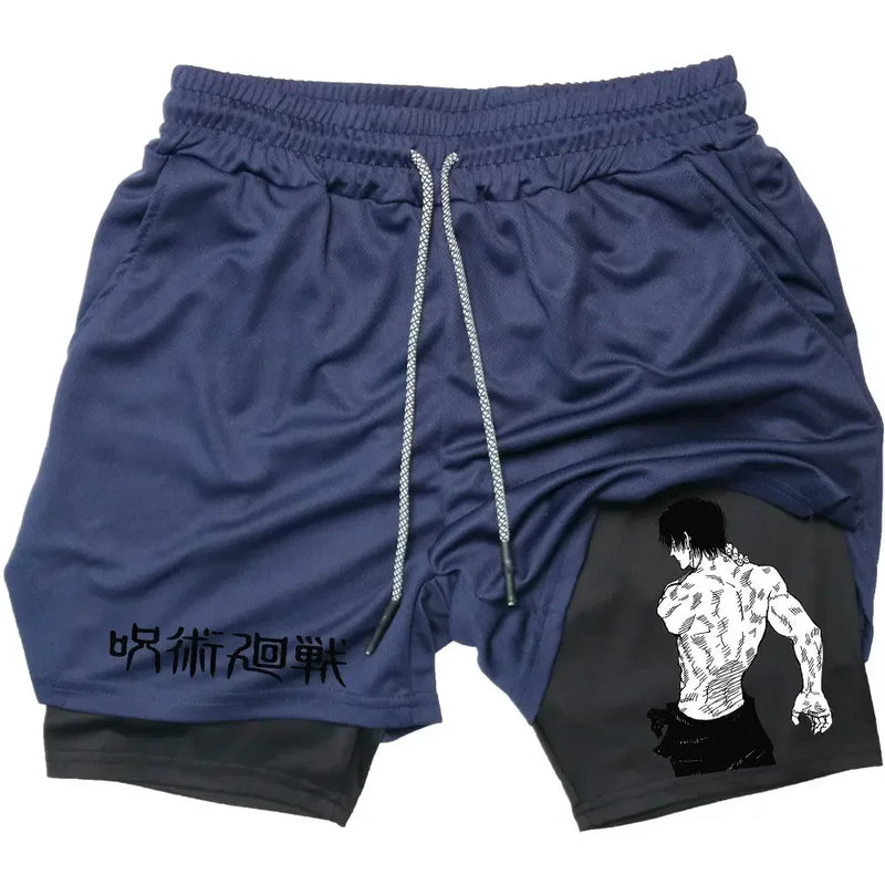 Men's Sports Shorts Anime Performance Shorts Printed Men GYM Casual Sport Compression Shorts Workout Running Mesh 2 in 1 Shorts