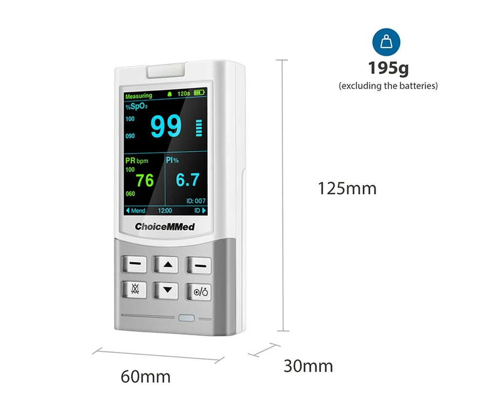 Oxímetro de pulso portátil recargable ChoiceMMed Medical, monitor de salud SPO2 PI PR para adultos, niños, bebés y recién nacidos.